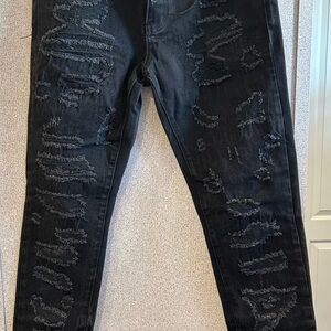 Men's Black Distressed Straight Jeans